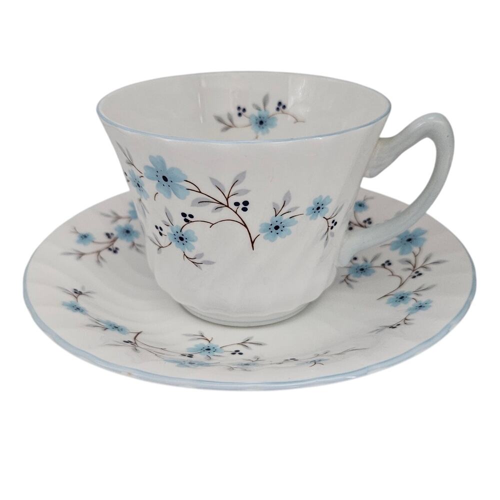 Royal Sutherland Blue Floral Bone China Tea Cup & Saucer England Vintage